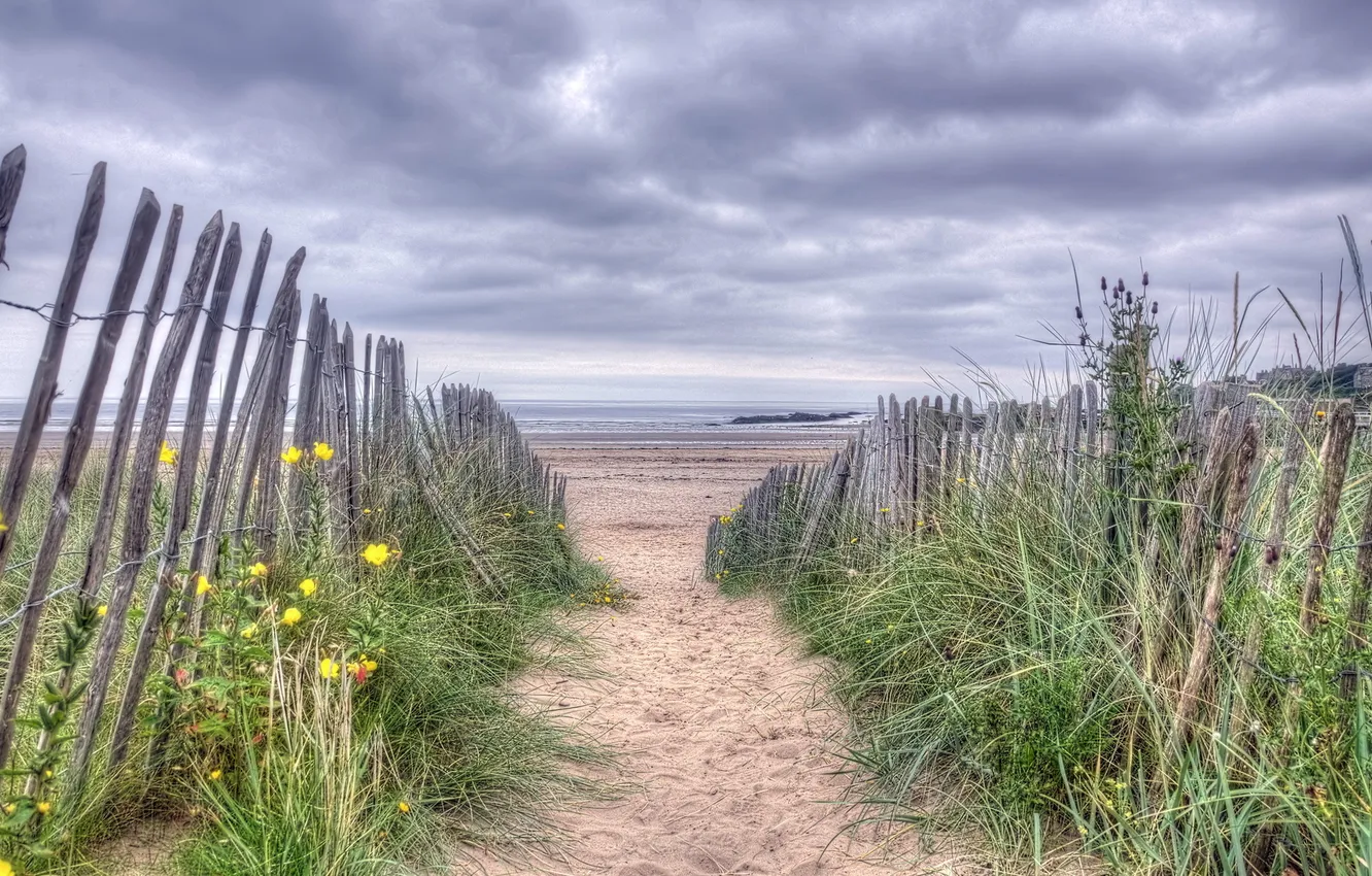 Photo wallpaper sea, landscape, the fence