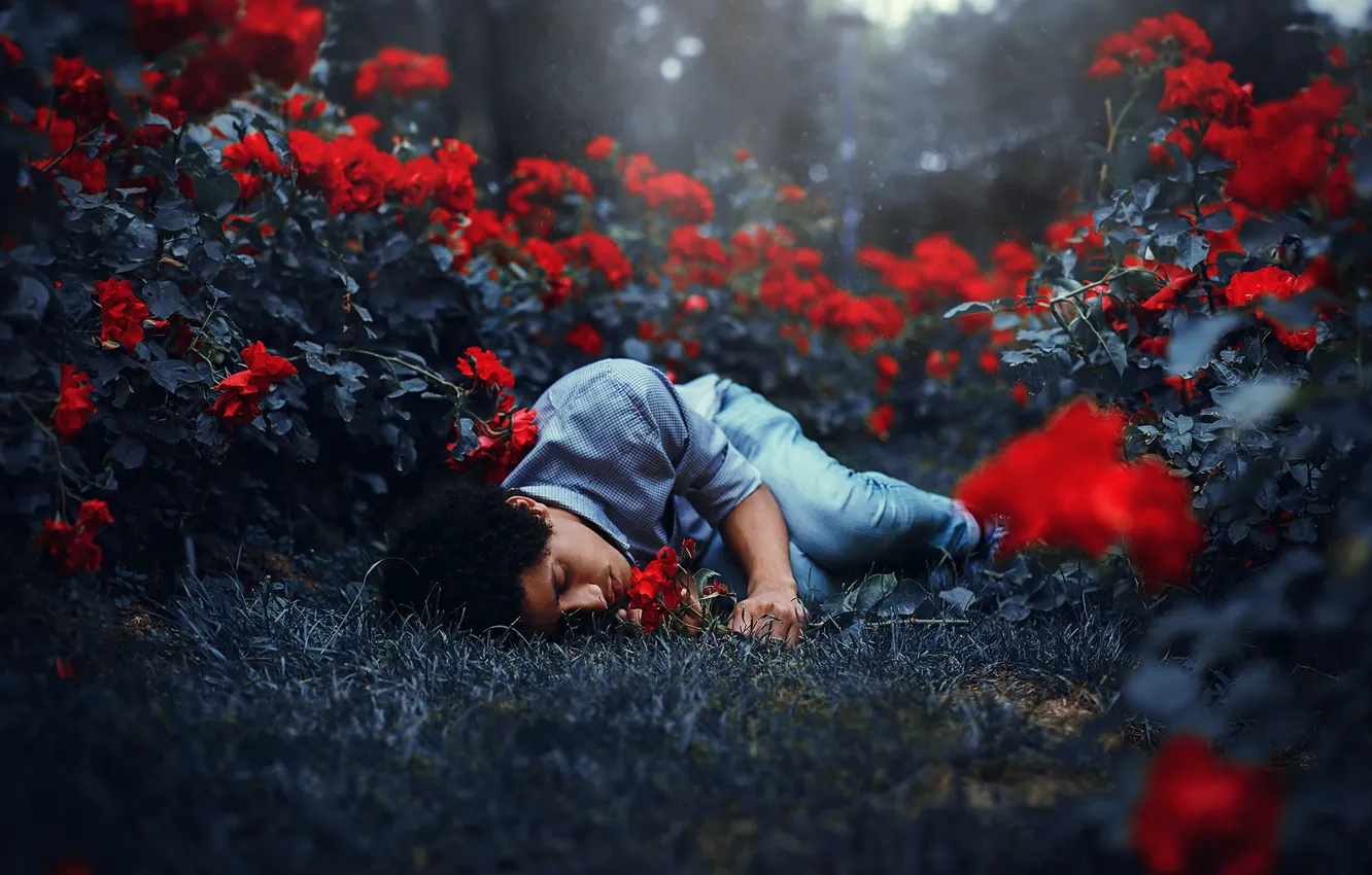 Photo wallpaper flowers, background, people