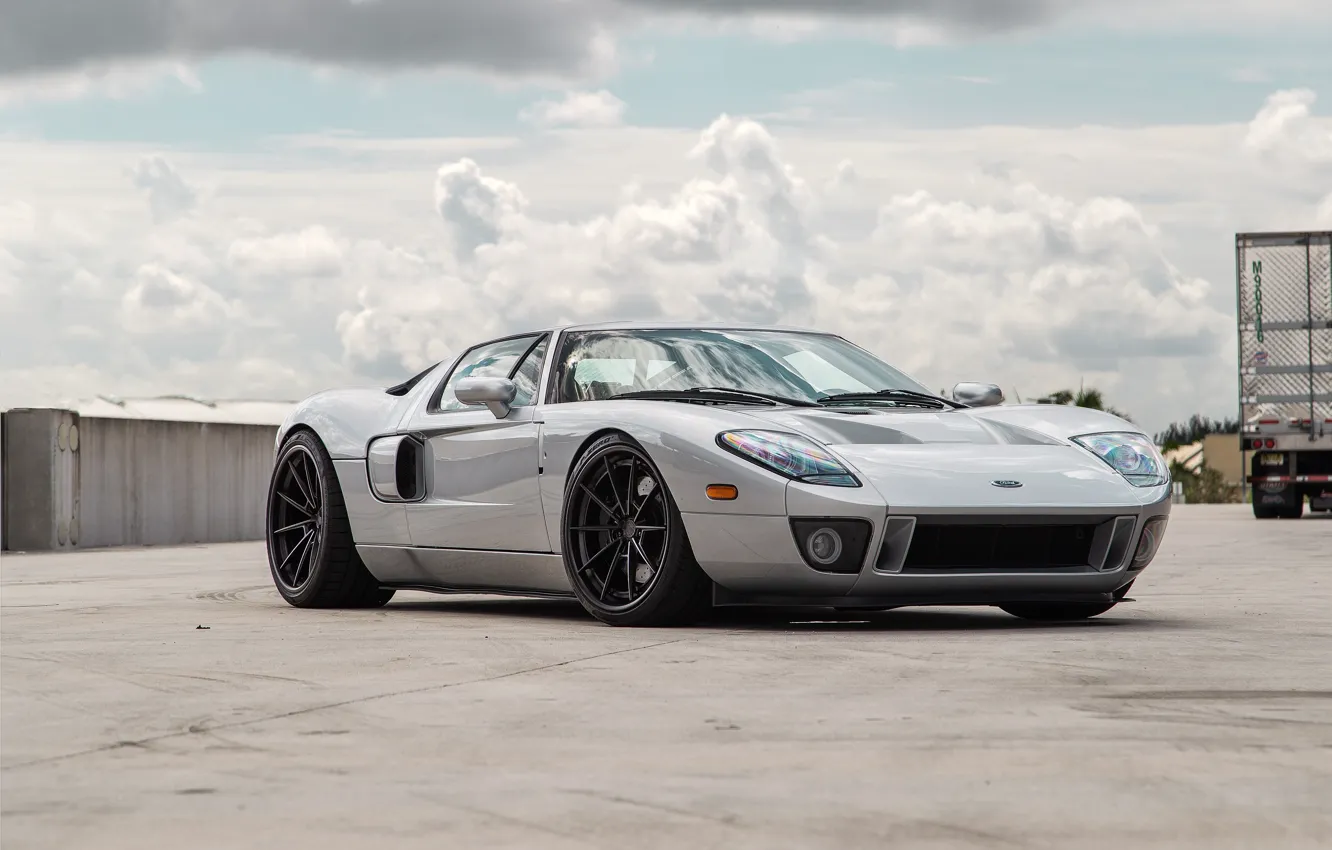 Photo wallpaper Ford, Ford GT, grey, clouds, Trailer, Sportcar