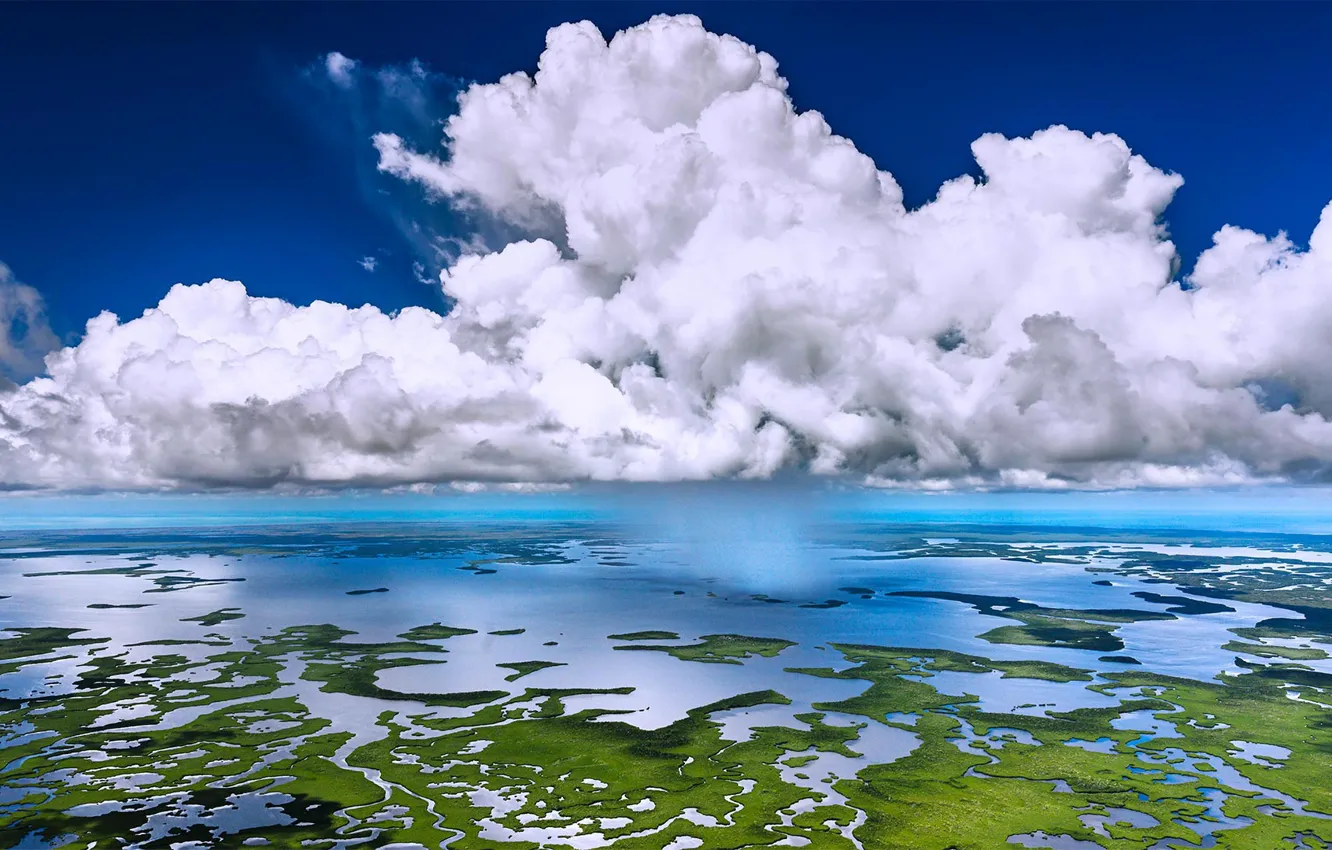 Photo wallpaper sea, clouds, swamp, FL, panorama, USA, Everglades national Park