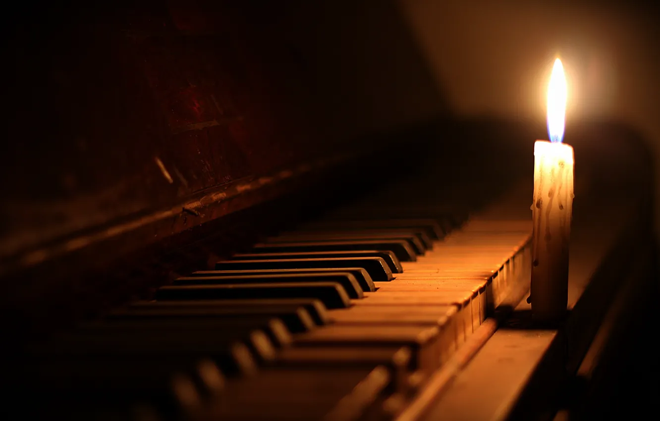 Photo wallpaper music, candle, piano