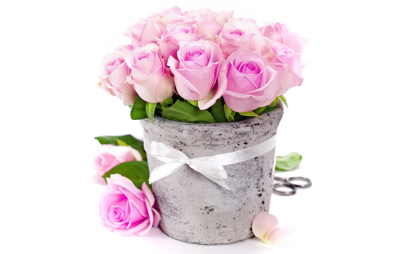 Photo wallpaper flowers, roses, bouquet, vase, pink, romantic, bouquet, roses