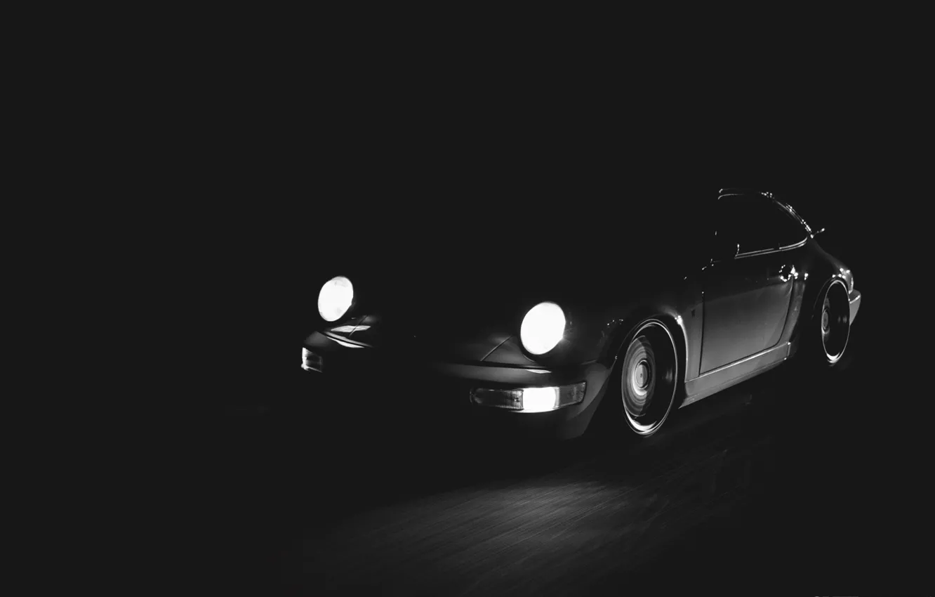 Photo wallpaper 911, Porsche, Speed, Headlights, Carrera 2, (964), Dimensions, In The Darkness