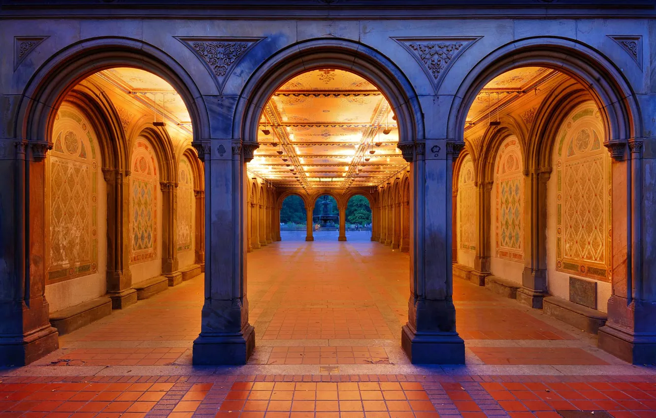 Photo wallpaper New York, pass, arch, fountain, USA, Central Park