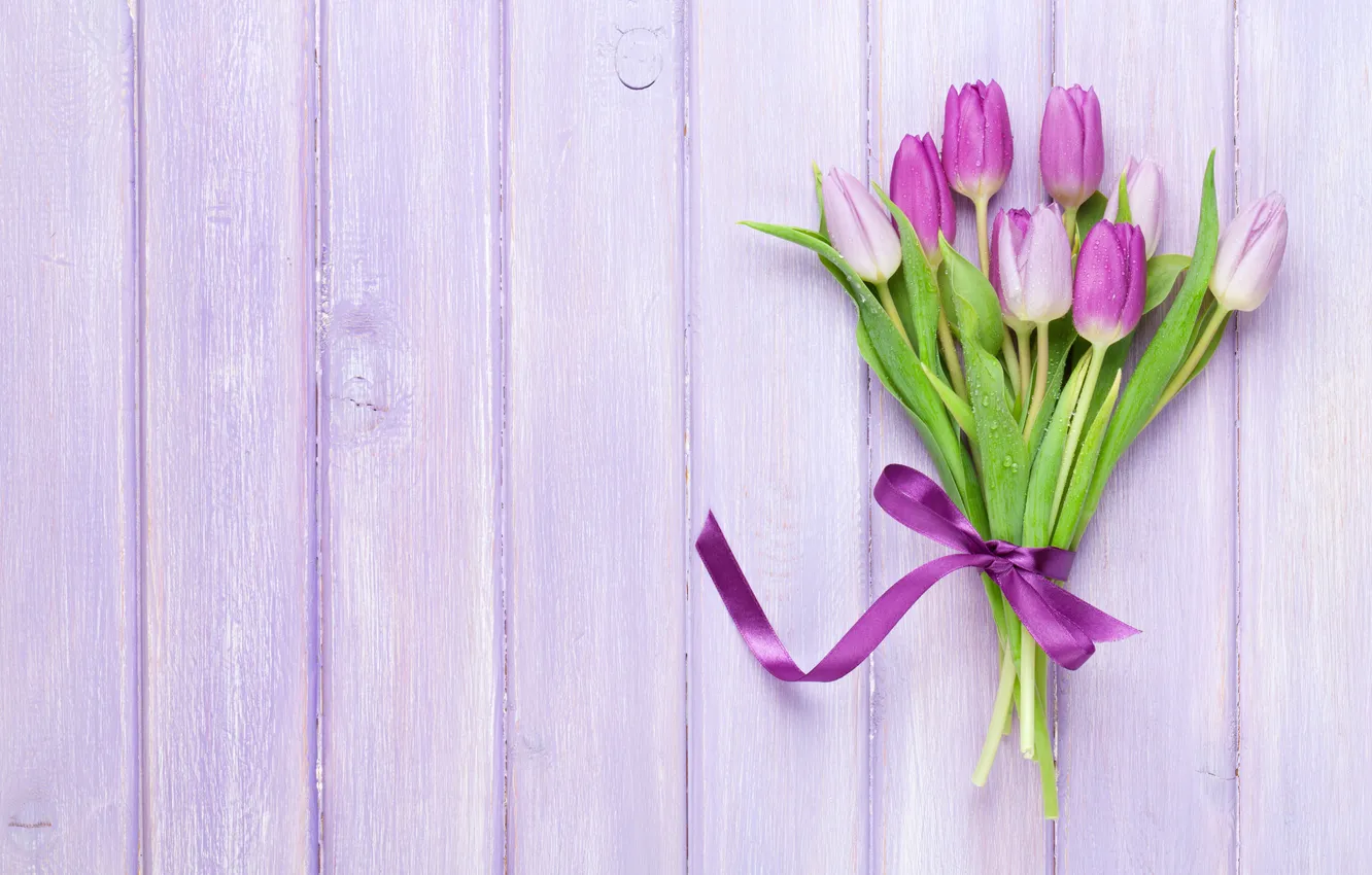Photo wallpaper flowers, bouquet, tulips, March 8, wood, flowers, tulips, spring