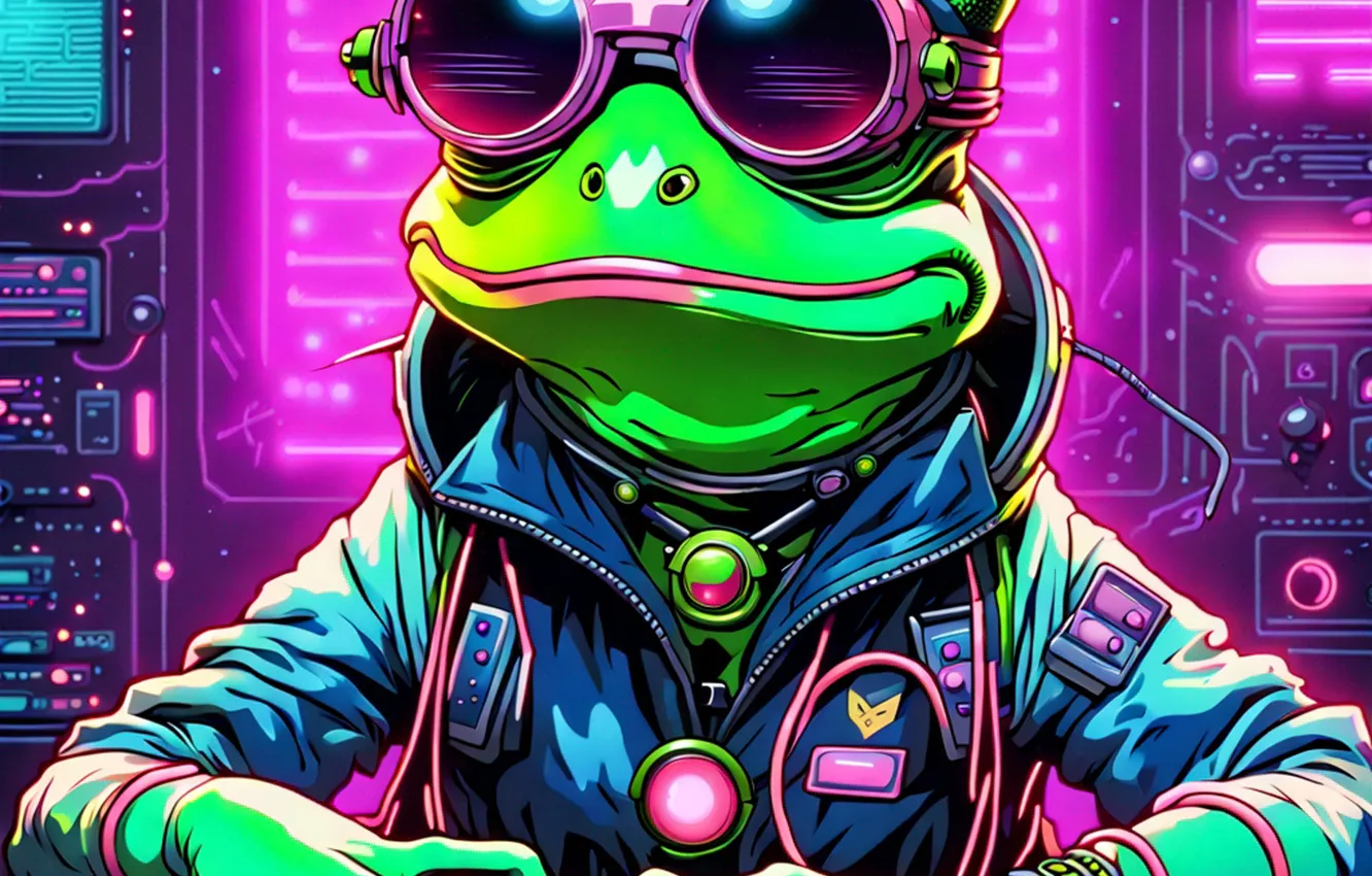 Photo wallpaper plays, glasses, frog. green