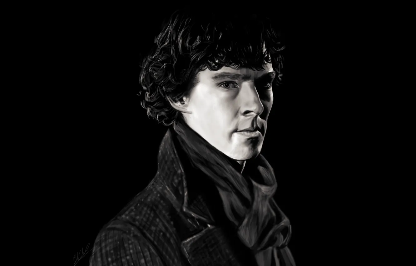 Photo wallpaper look, black background, Sherlock, Sherlock BBC, Sherlock Holmes, Sherlock (TV series), by beth193