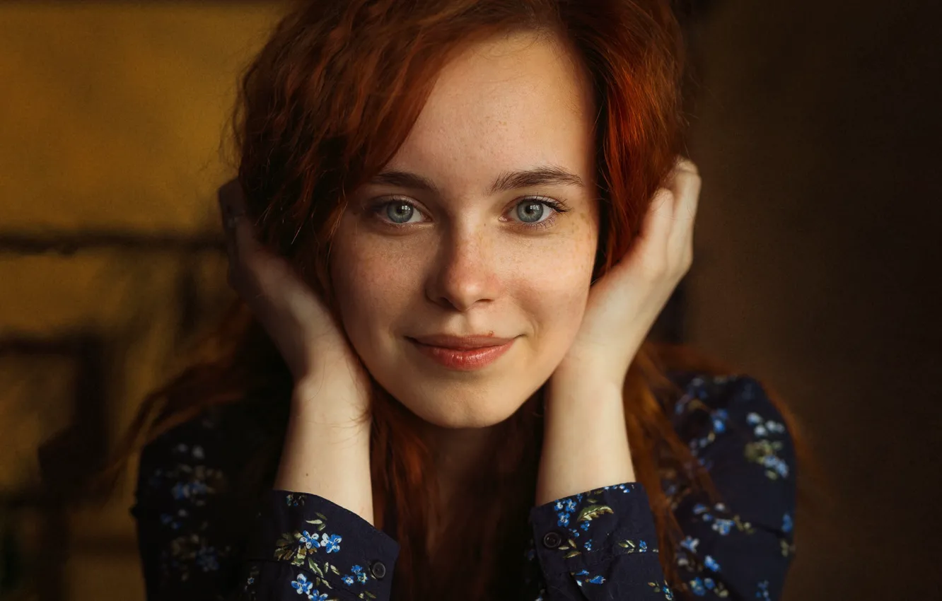 Photo wallpaper smile, Girl, red, curls, Ivan Losev, Ksenia Ratomskij