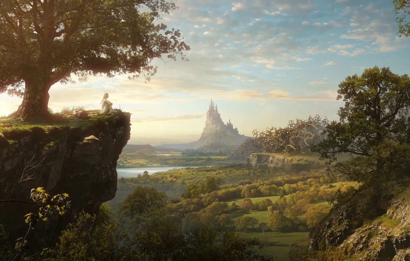 Wallpaper Girl, Open, Trees, Castle, Landscape, Art, Fiction, Dylan