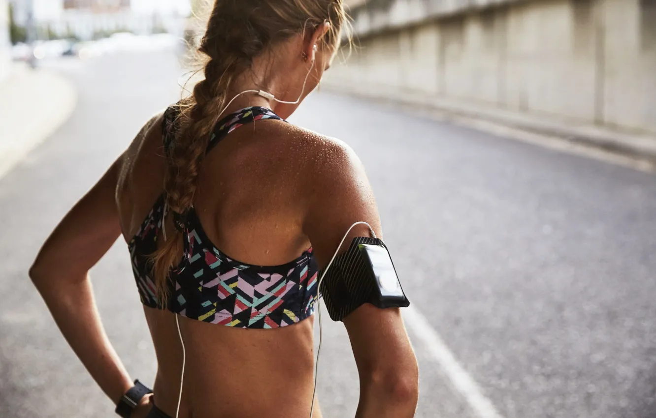 Photo wallpaper ipod, girl, road, headphones, model, water drops, braid, Sport