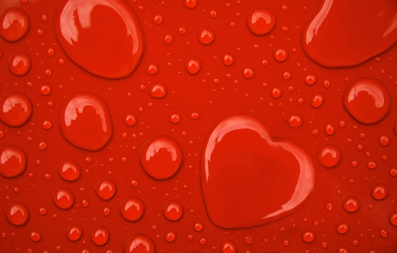 Photo wallpaper Red, Drops, Heart