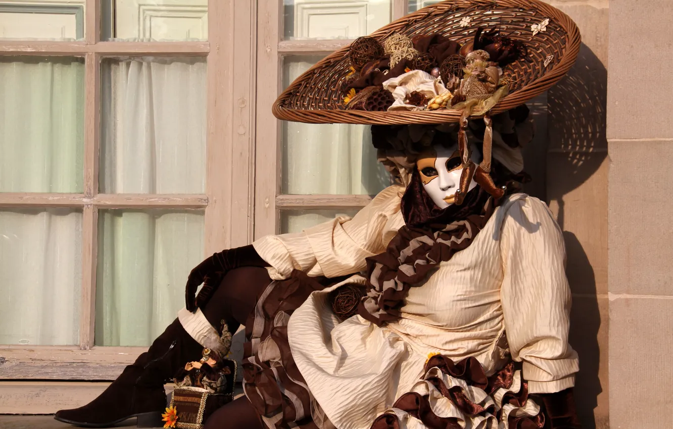 Photo wallpaper girl, mask, costume, Venice, carnival