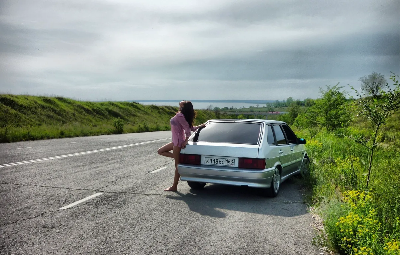 Photo wallpaper machine, auto, girl, car, Lada 2114