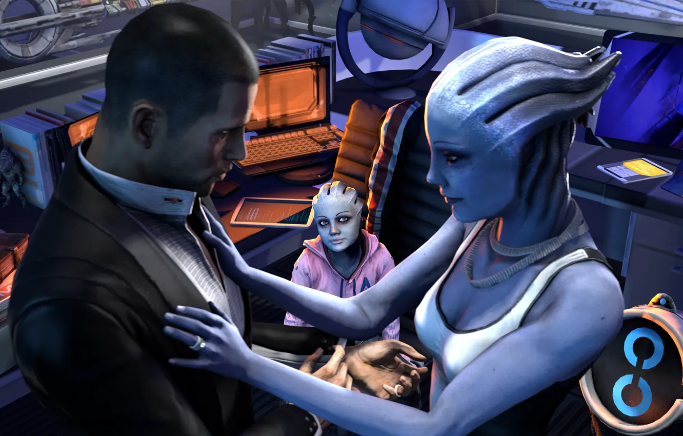 Photo wallpaper mass effect, shepard, fan art, liara, cabin, asari, Liara T Soni