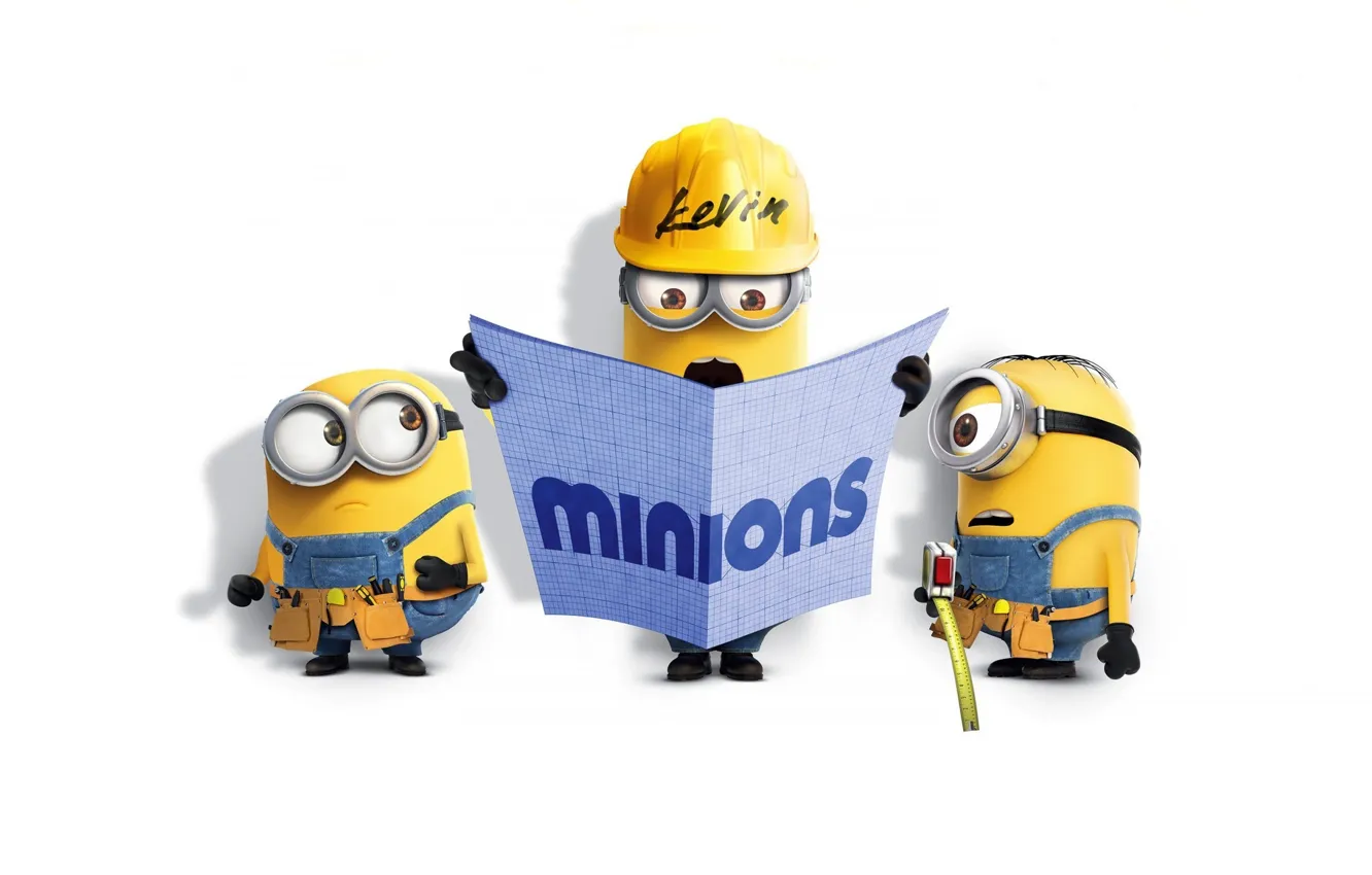 Photo wallpaper cinema, yellow, Kevin, movie, film, workers, Minions, belt