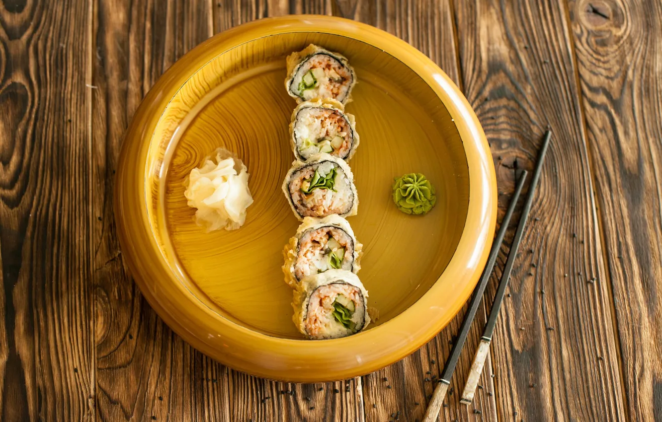 Photo wallpaper food, sticks, rolls, wasabi, ginger