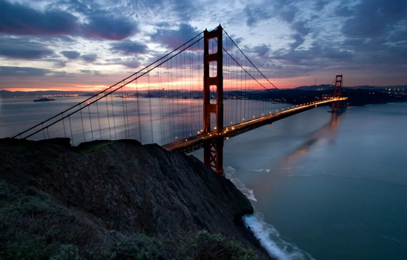 Photo wallpaper bridge, river, dawn, Bay, Golden gate, America, San Francisco