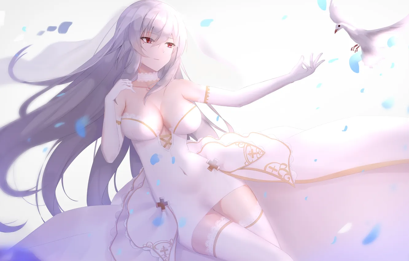 Photo wallpaper girl, bird, pigeons, Azur Lane