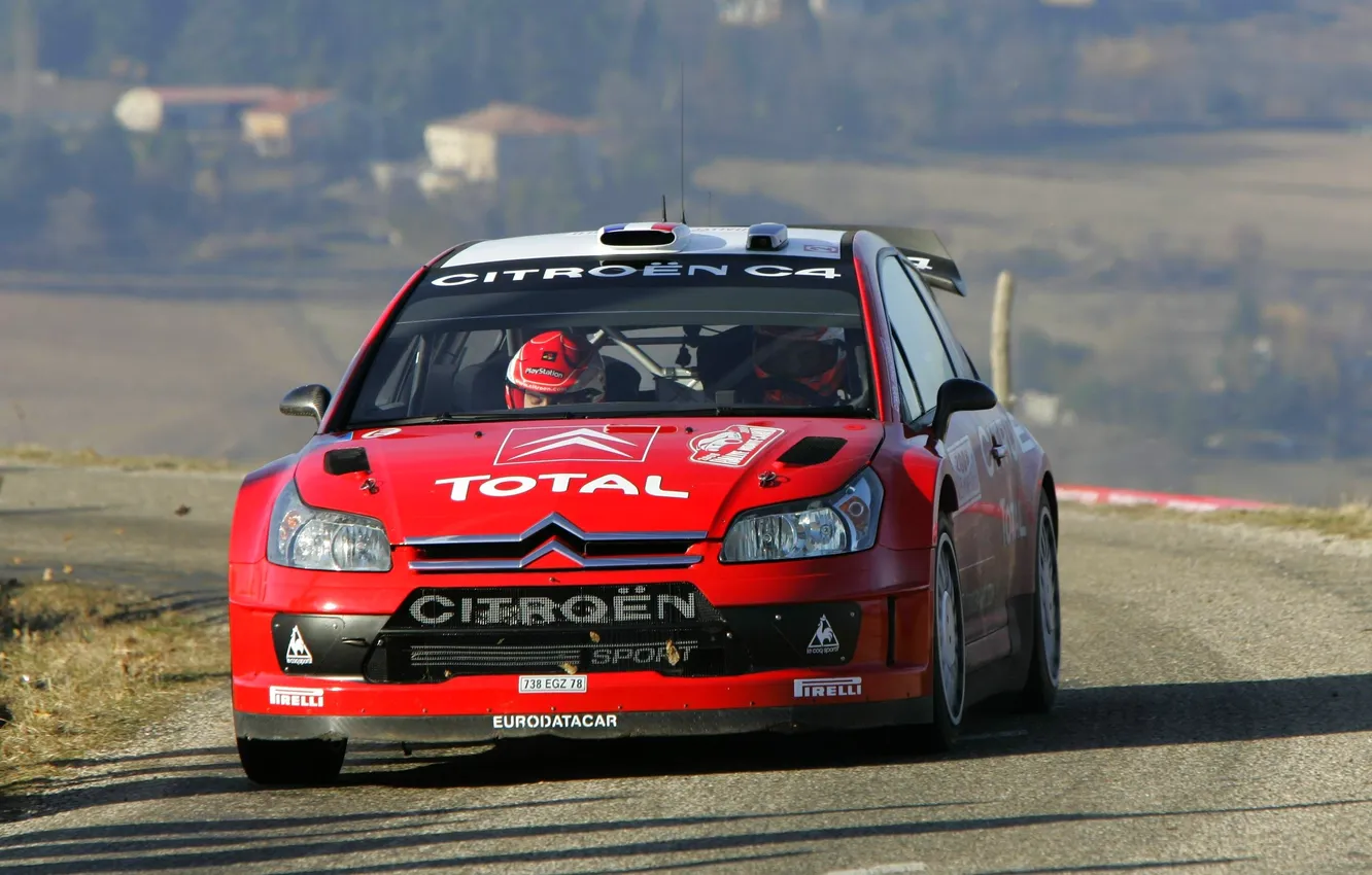 Photo wallpaper red, lights, Citroen, Citroen, WRC, the front, Sebastien Loeb, Total