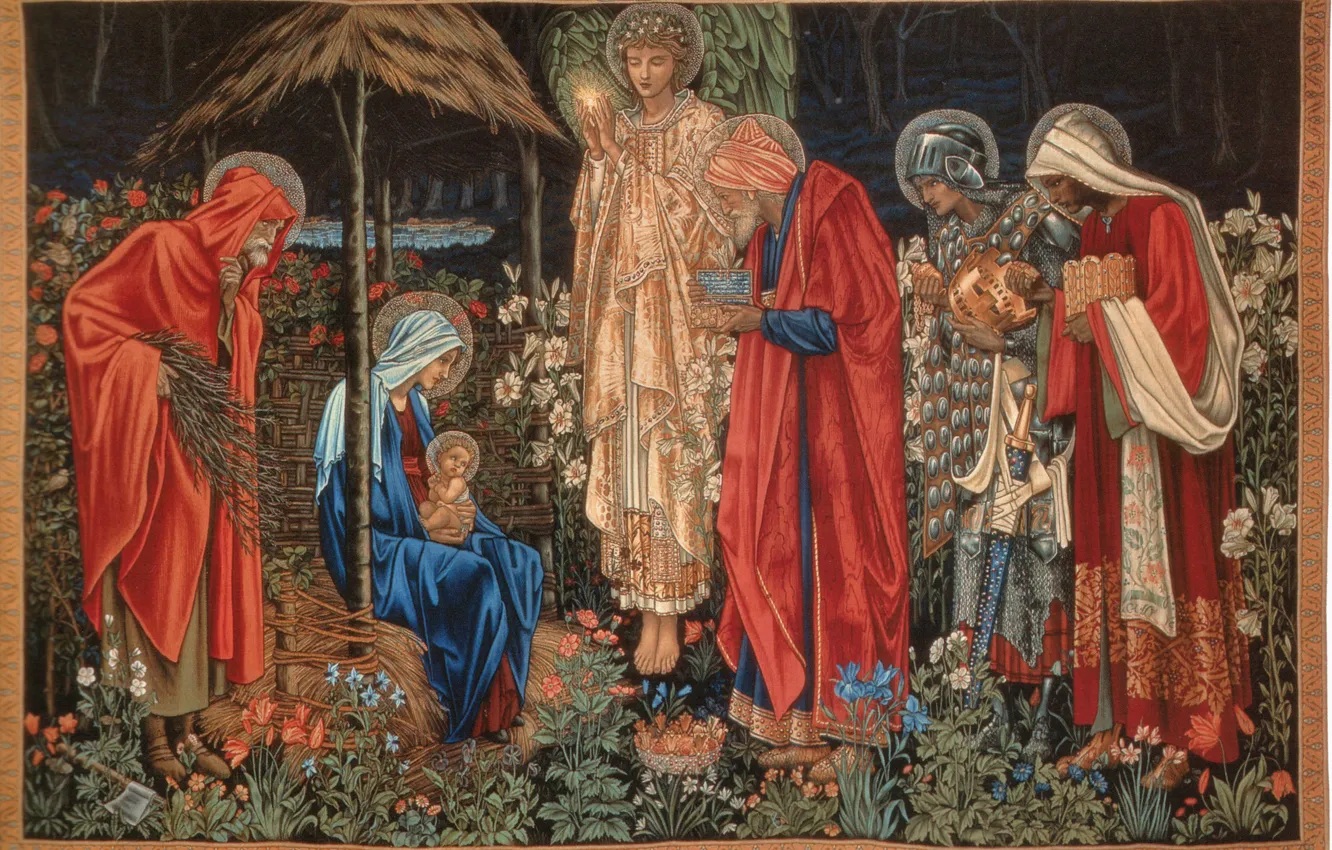 Photo wallpaper the star of Bethlehem, The Adoration Of The Magi, Burne-Jones, of_the_Magi, Tapestry, Adoration