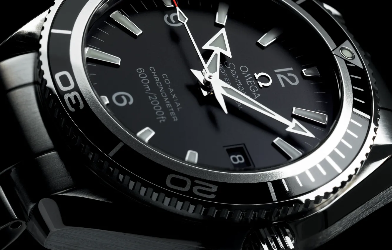 Photo wallpaper watch, Omega, black and white, Planet Ocean