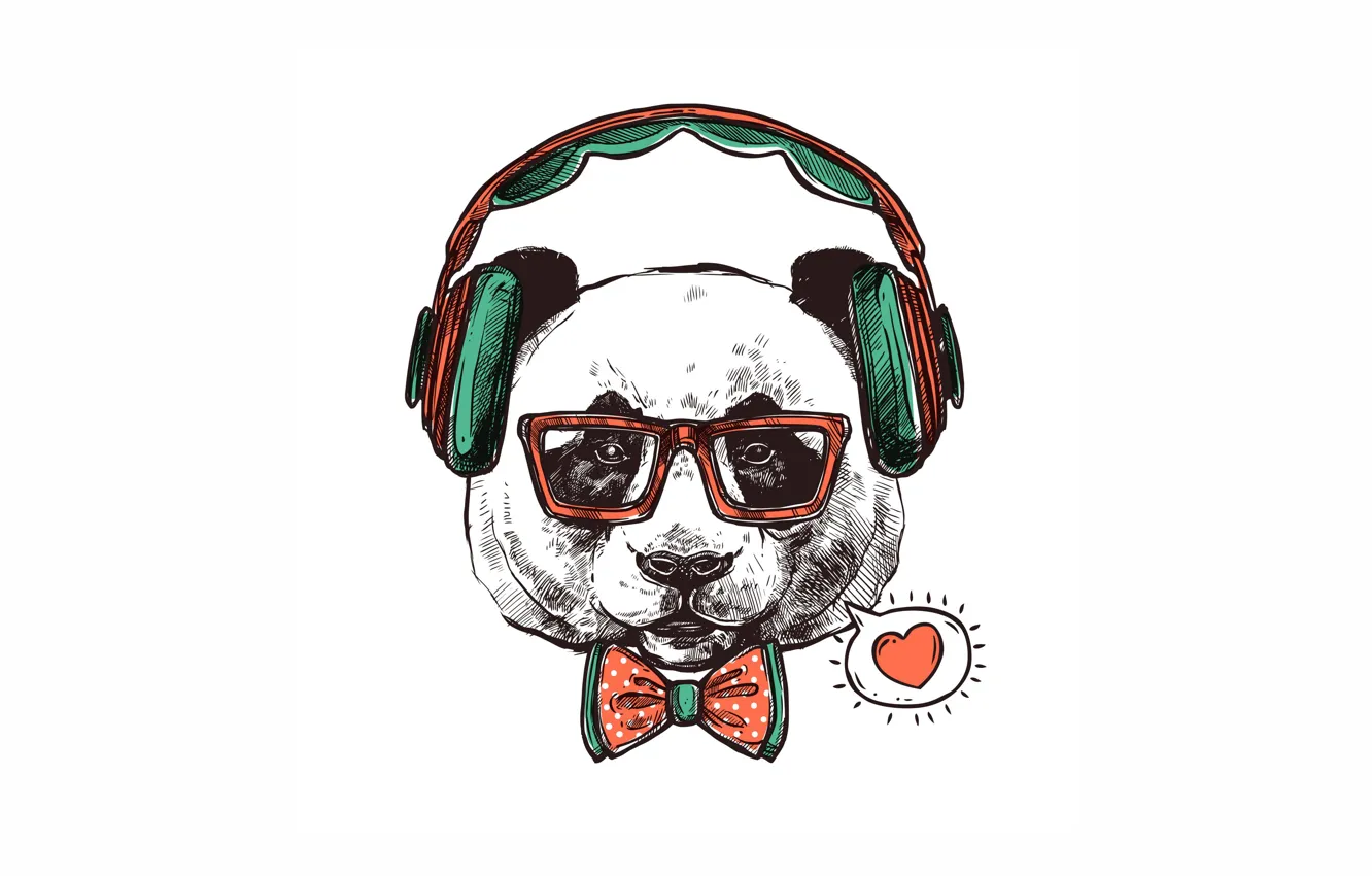 Photo wallpaper love, headphones, Panda, bow, hipster