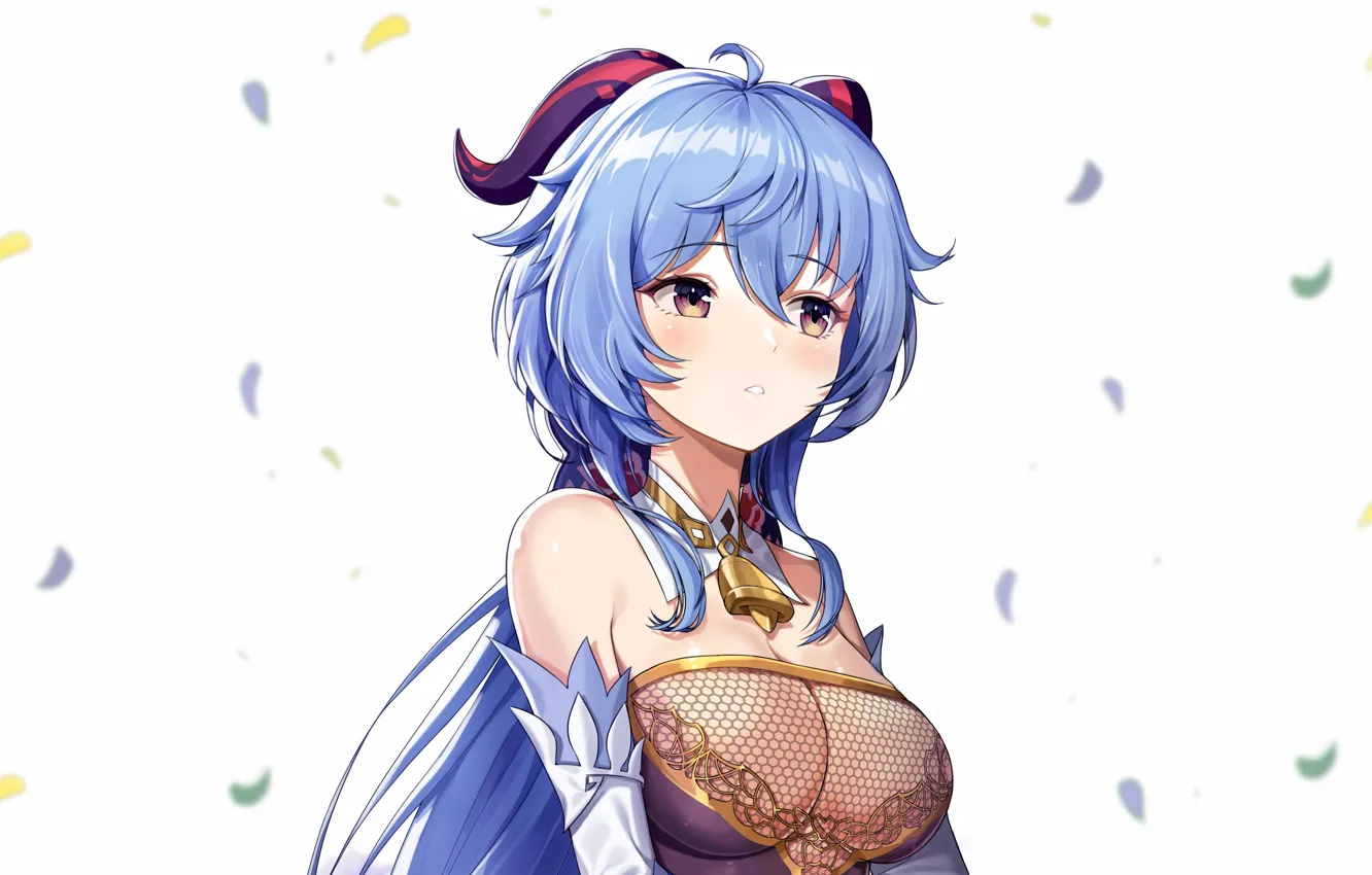 Photo wallpaper girl, sexy, cleavage, blouse, long hair, boobs, anime, beautiful