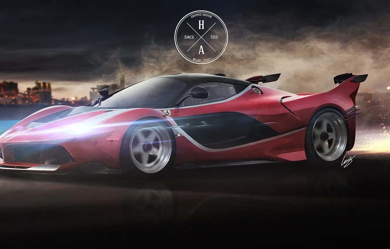Photo wallpaper Speed, Ferrari, Movement, Sparks, Ferrari, Supercar, The front, FXX K