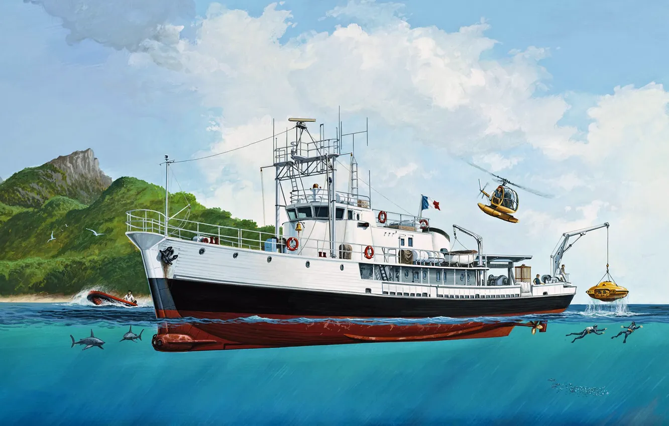 Photo wallpaper ship, Jacques-Yves Cousteau, Calypso, Captain Cousteau, Calypso