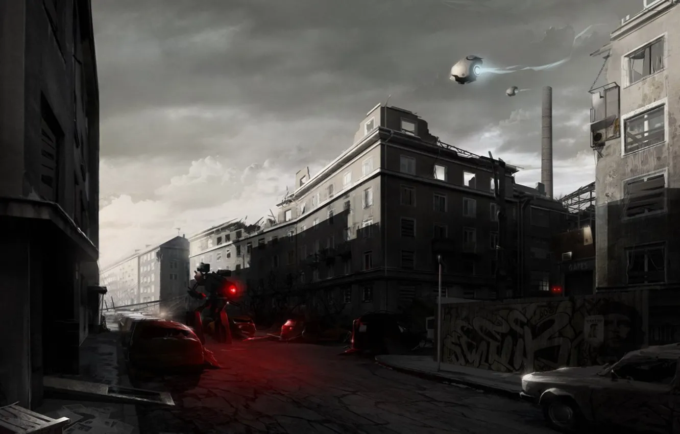 Photo wallpaper figure, robot, the city 158