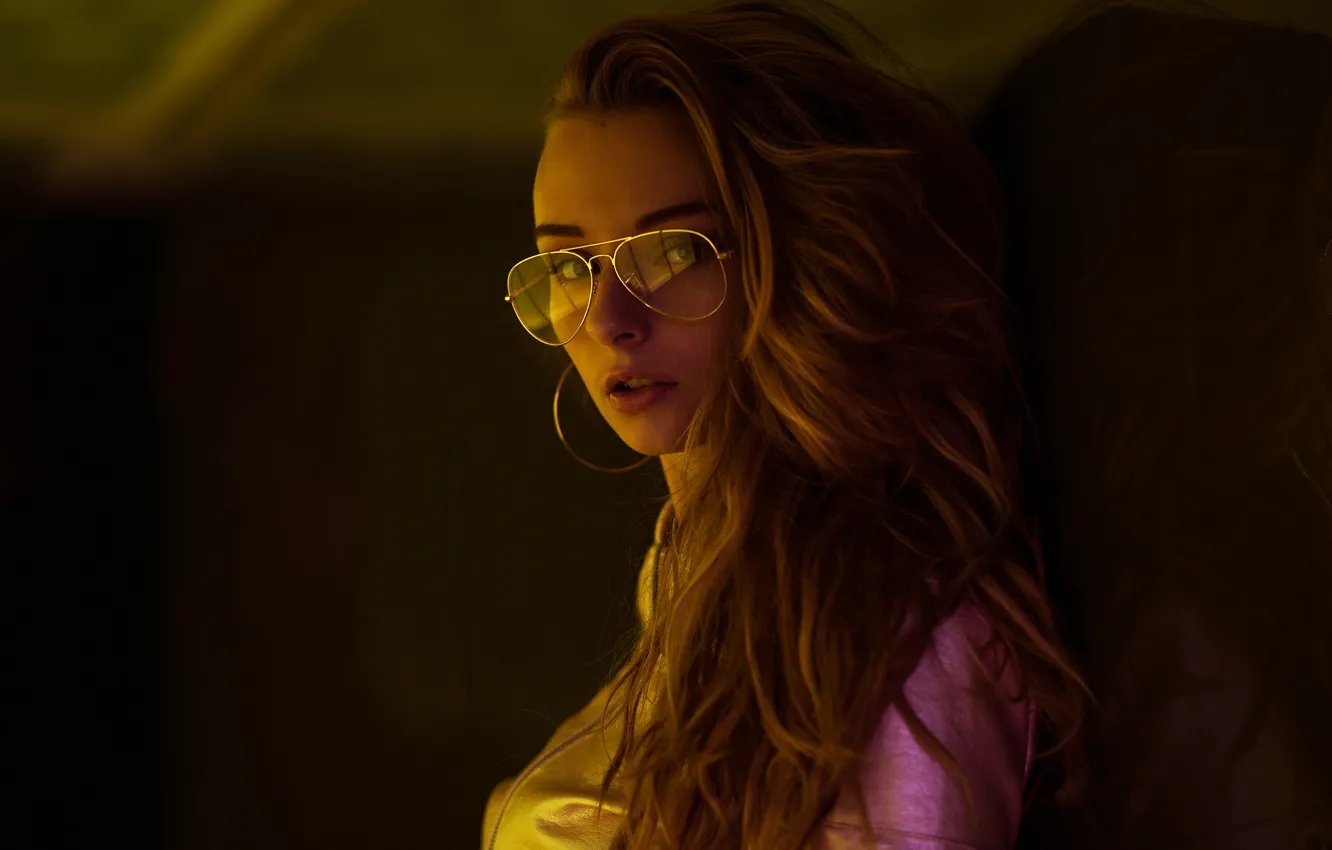 Photo wallpaper look, model, portrait, makeup, glasses, jacket, hairstyle, brown hair