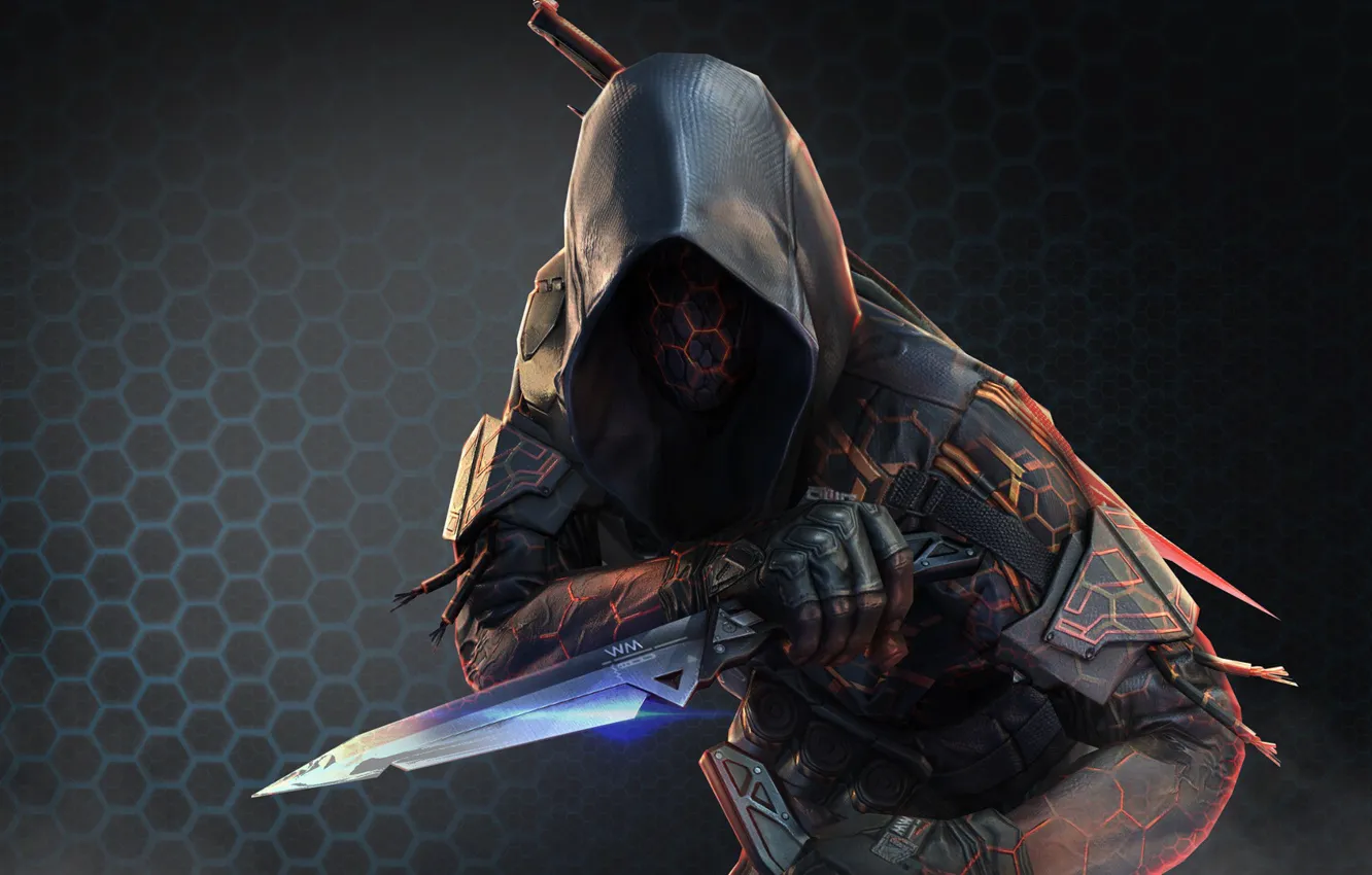 Photo wallpaper Hitman, game, man, assassin, mask, knife, uniform, hood