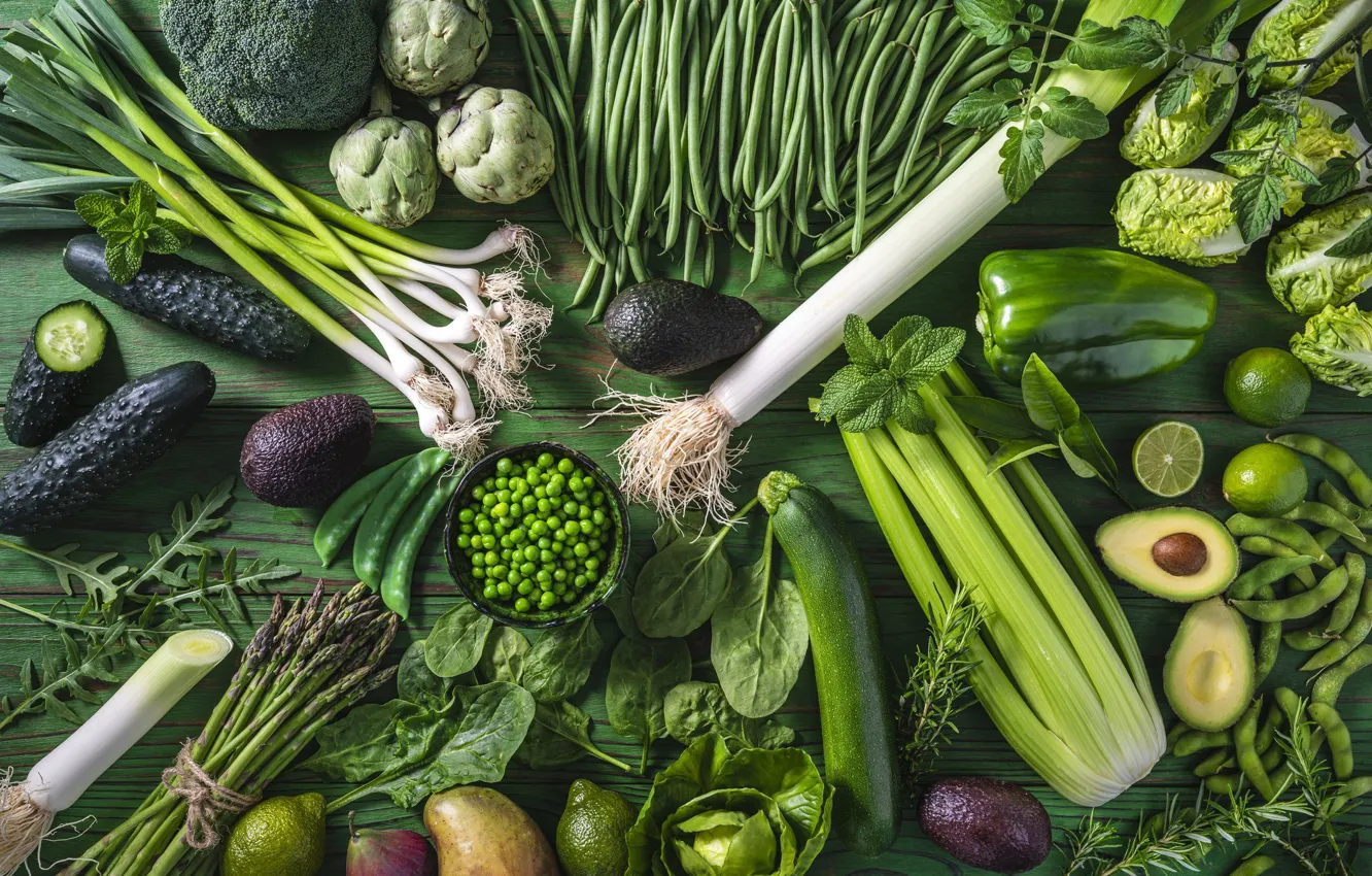 Photo wallpaper greens, bow, vegetables