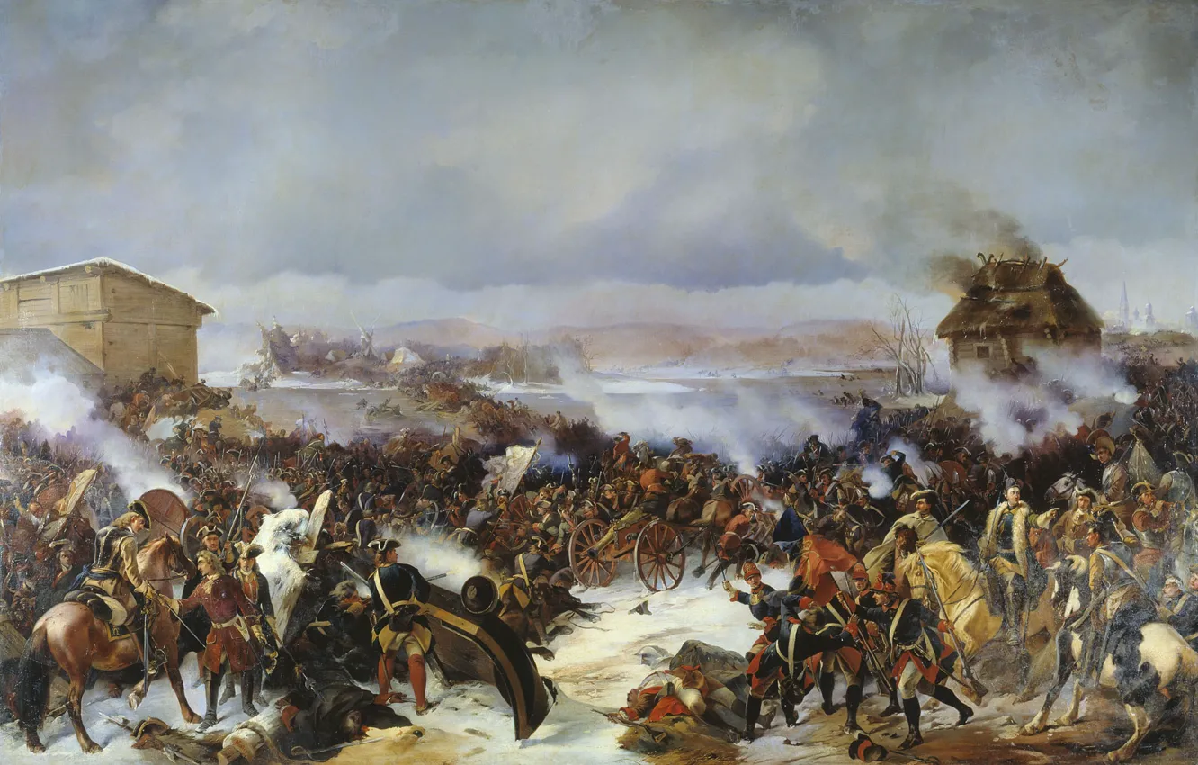 Photo wallpaper oil, Canvas, The battle of Narva, The battle of Narva, Alexander KOTZEBUE, The great Northern …