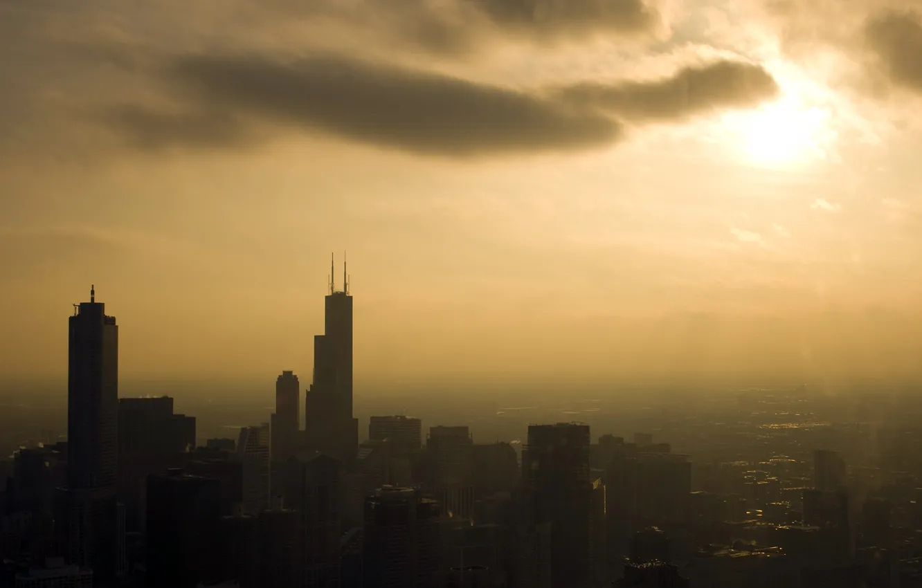 Photo wallpaper the sky, the sun, clouds, city, the city, building, home, Chicago