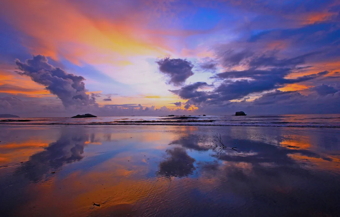 Photo wallpaper sea, the sky, clouds, shore, the evening, tide