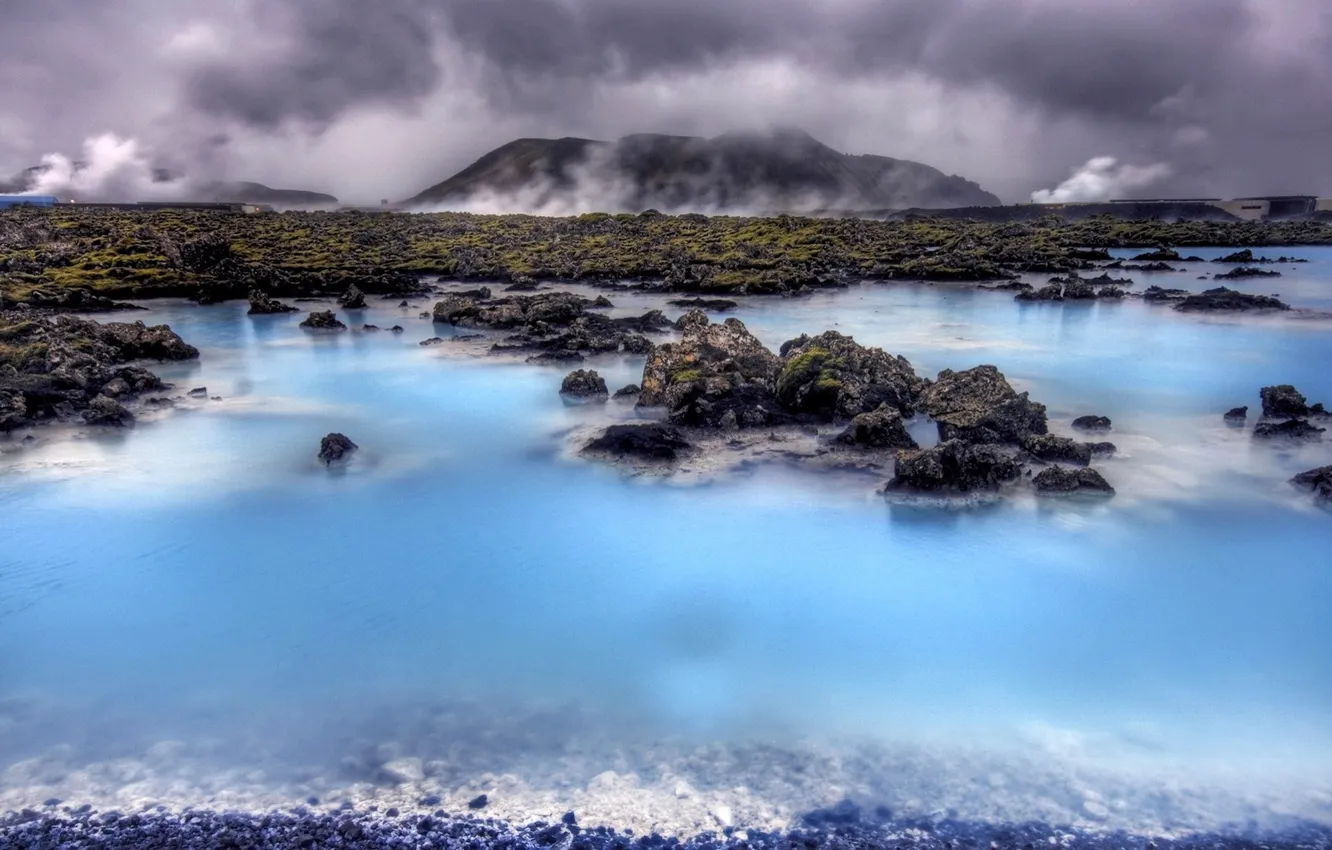 Photo wallpaper water, stones, the volcano