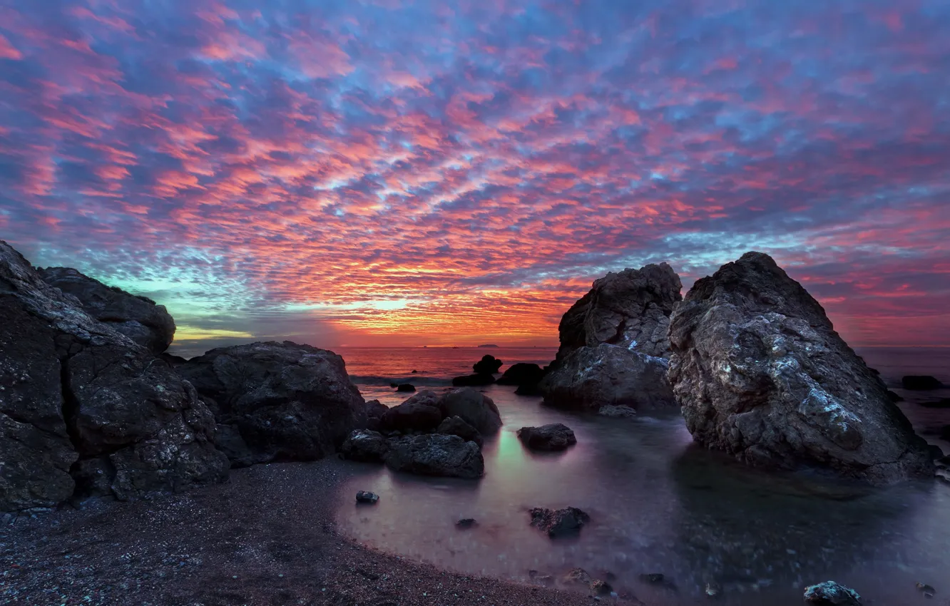 Photo wallpaper sea, sunset, shore