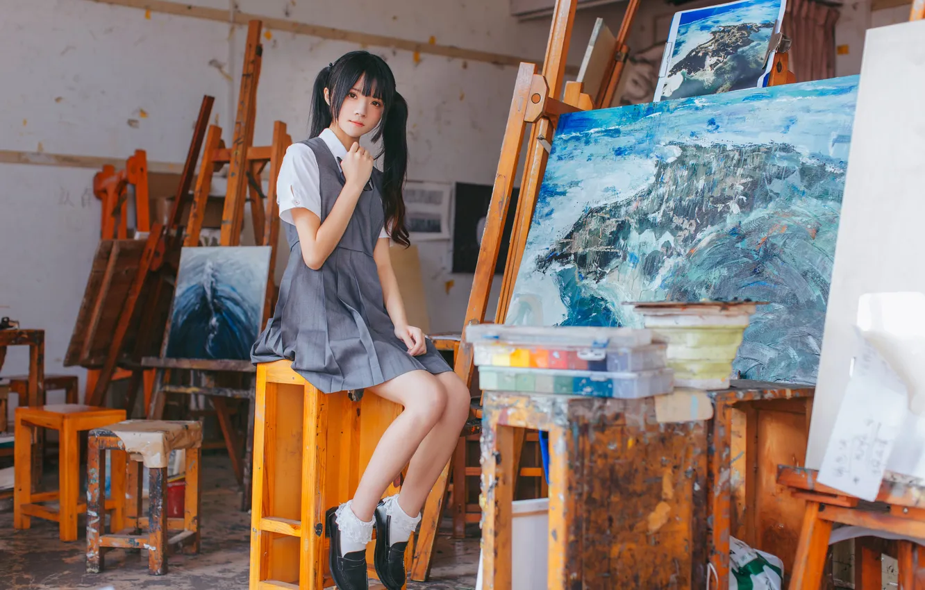 Photo wallpaper woman, art, beautiful, model, pretty, painting, asian, cute