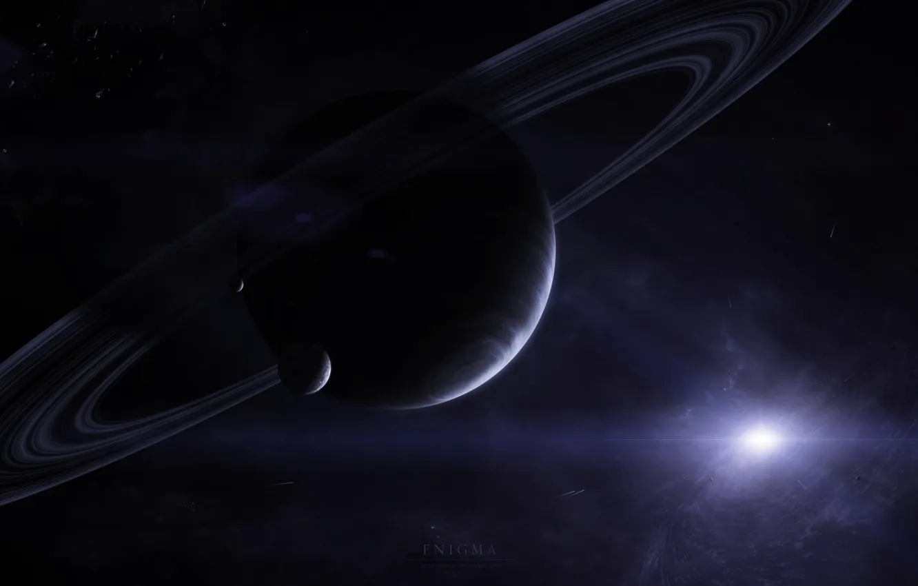 Photo wallpaper stars, planet, satellite, comet, gas giant, ring. asteroids, Enigma