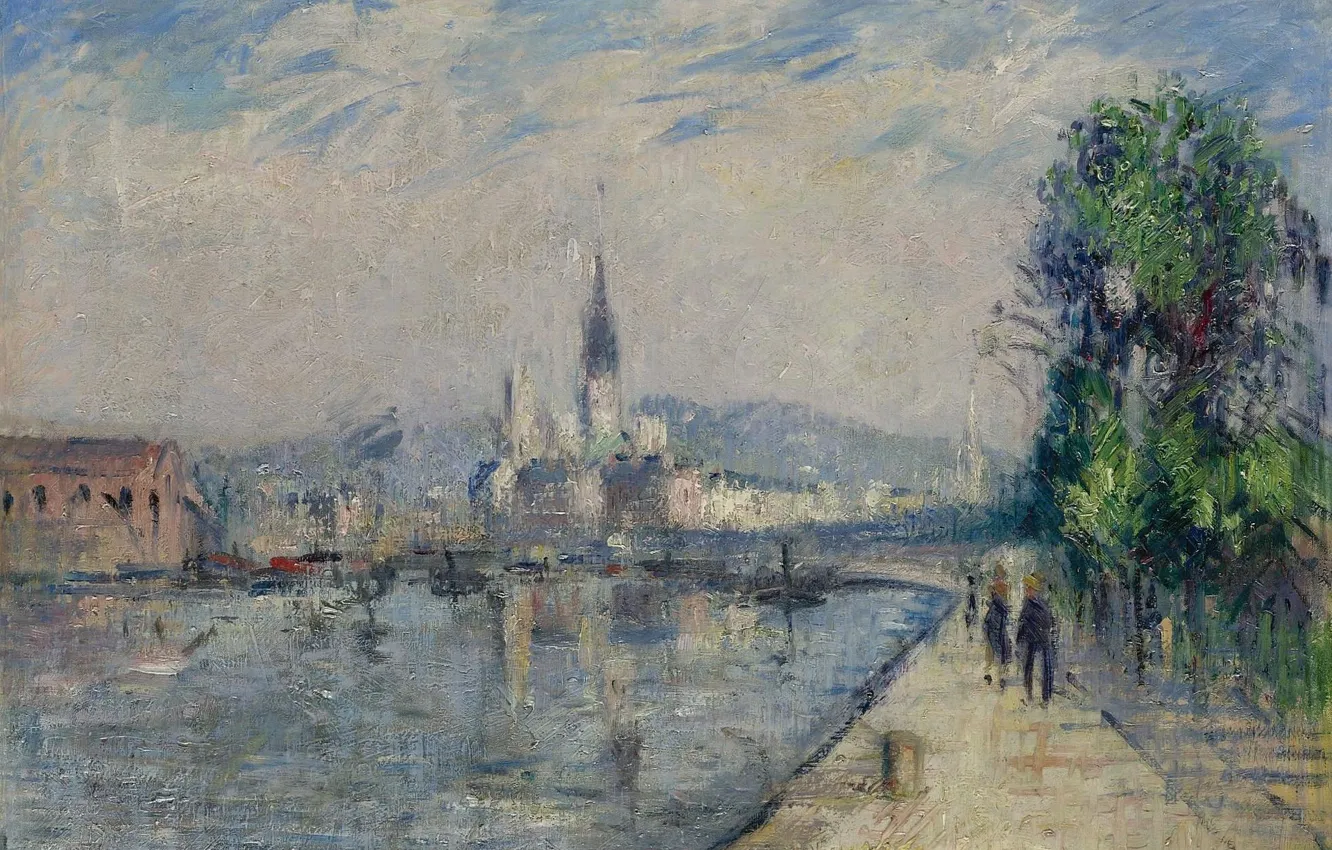 Photo wallpaper river, picture, the urban landscape, Gustave Loiseau, Gustave Loiseau, Rouen. The Banks Of The Seine