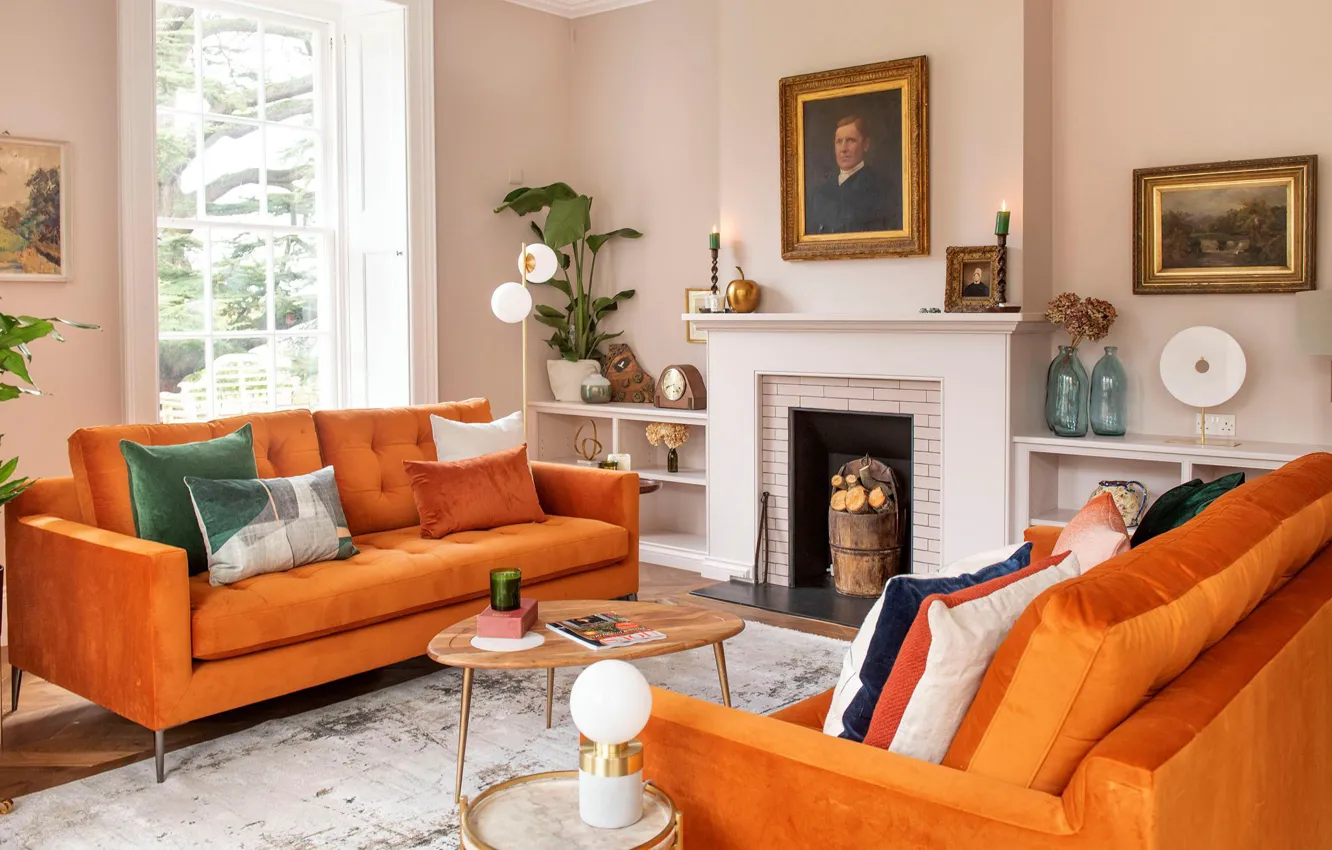 Wallpaper interior, fireplace, living room, by John Lewis & Partners