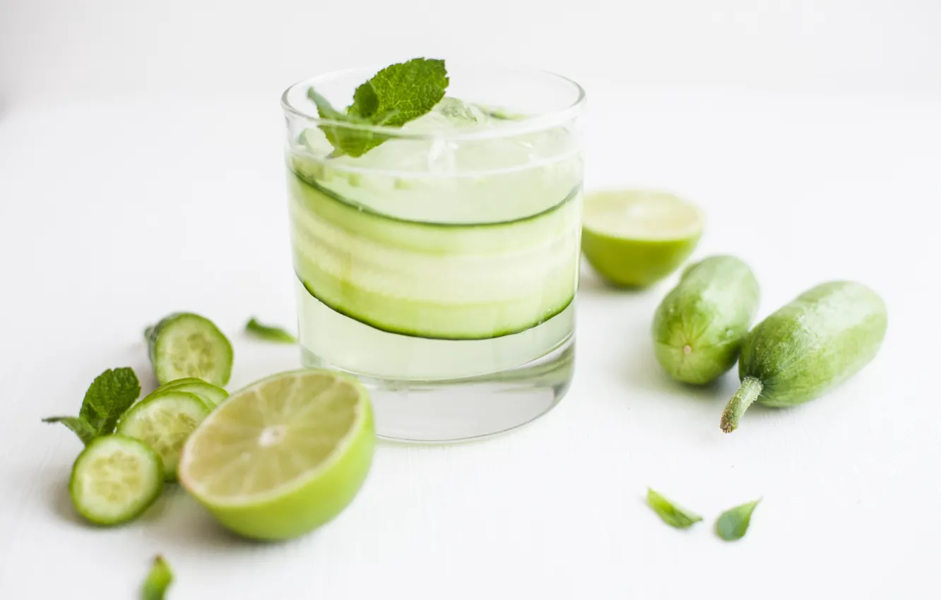 Photo wallpaper ice, glass, lime, drink, mint, lemonade