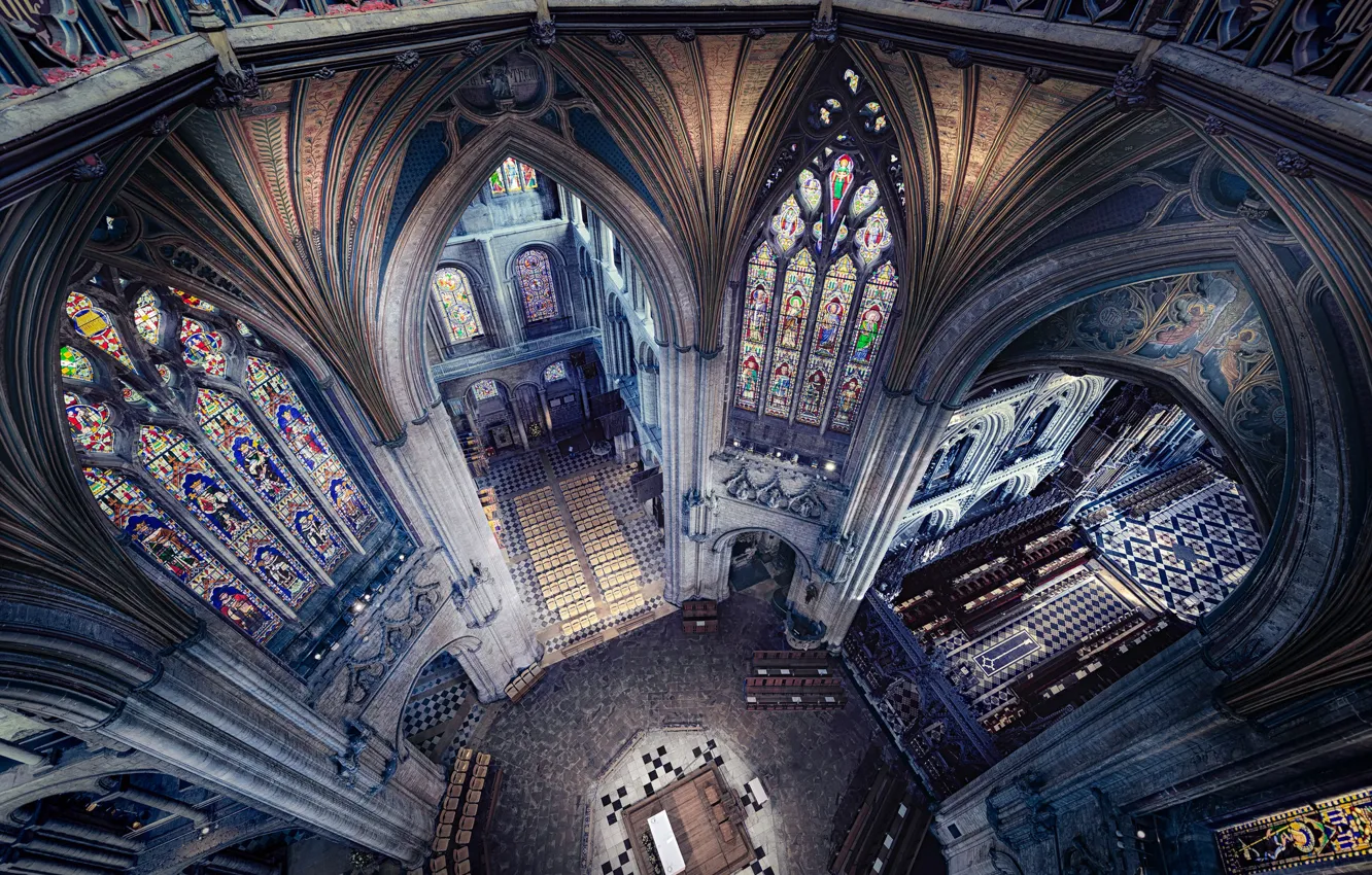 Photo wallpaper England, Cathedral, stained glass, architecture, religion, the nave, Or