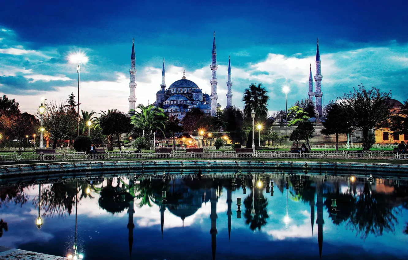 Photo wallpaper the city, the evening, mosque, minarets, Istanbul