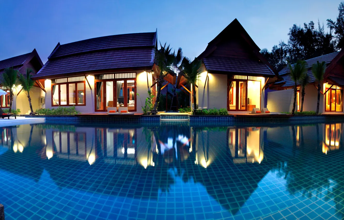 Photo wallpaper palm trees, the evening, pool, Phuket, resort