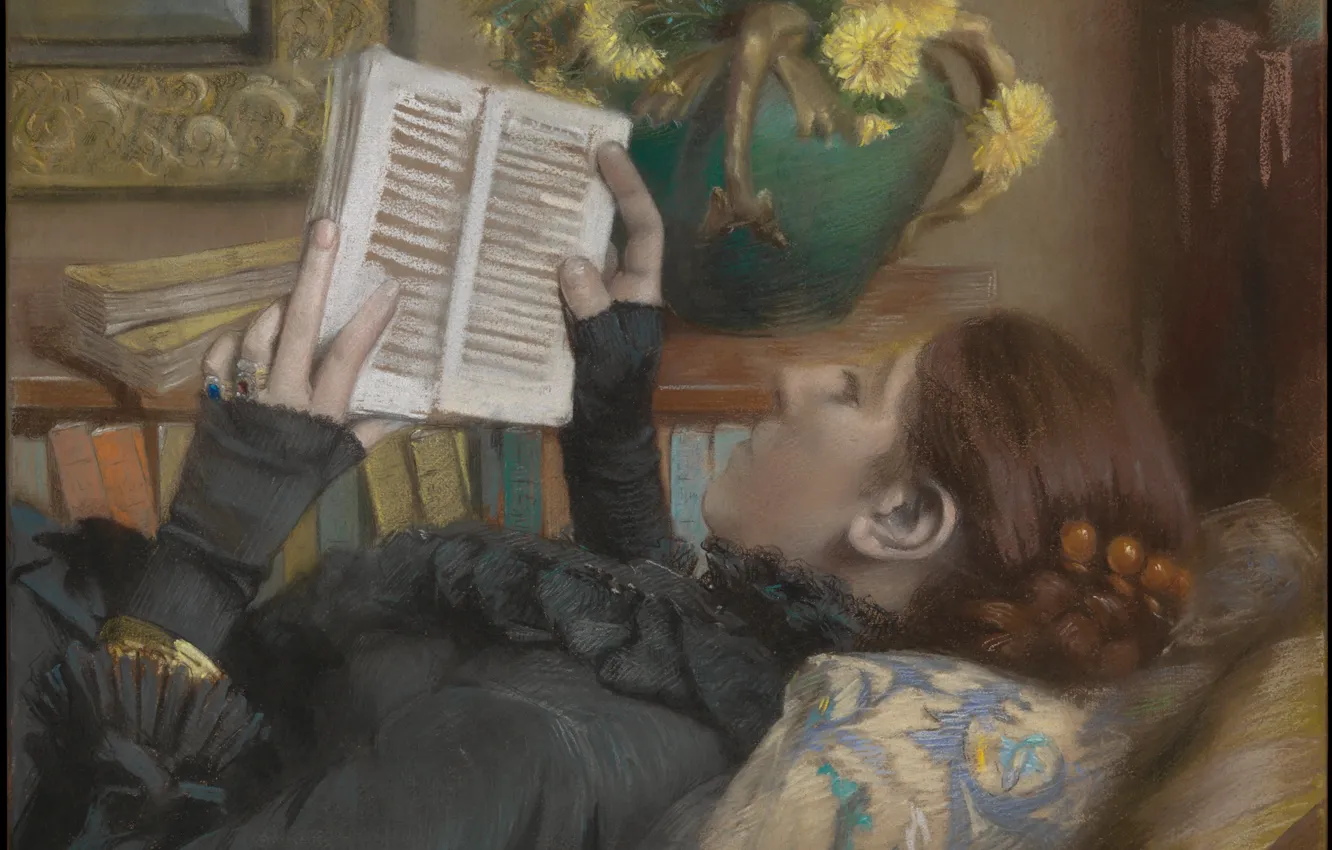 Photo wallpaper girl, book, painting, Albert Bartholomé