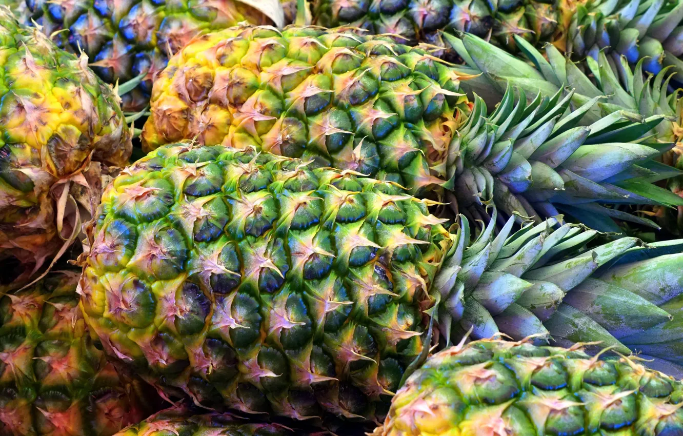 Photo wallpaper close-up, food, fruit, a lot, texture, pineapples