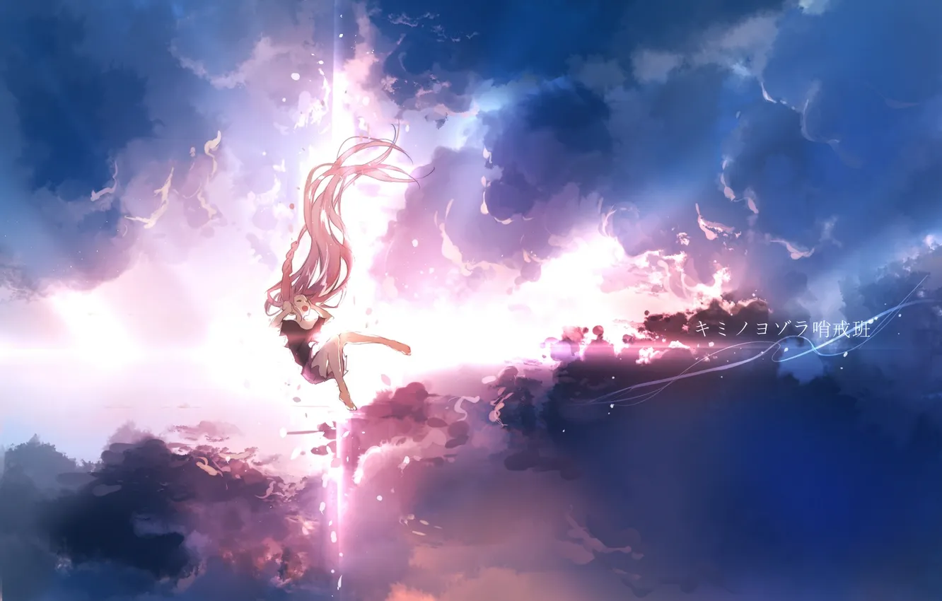 Photo wallpaper the sky, girl, clouds, sunset, anime, drop, art, vocaloid