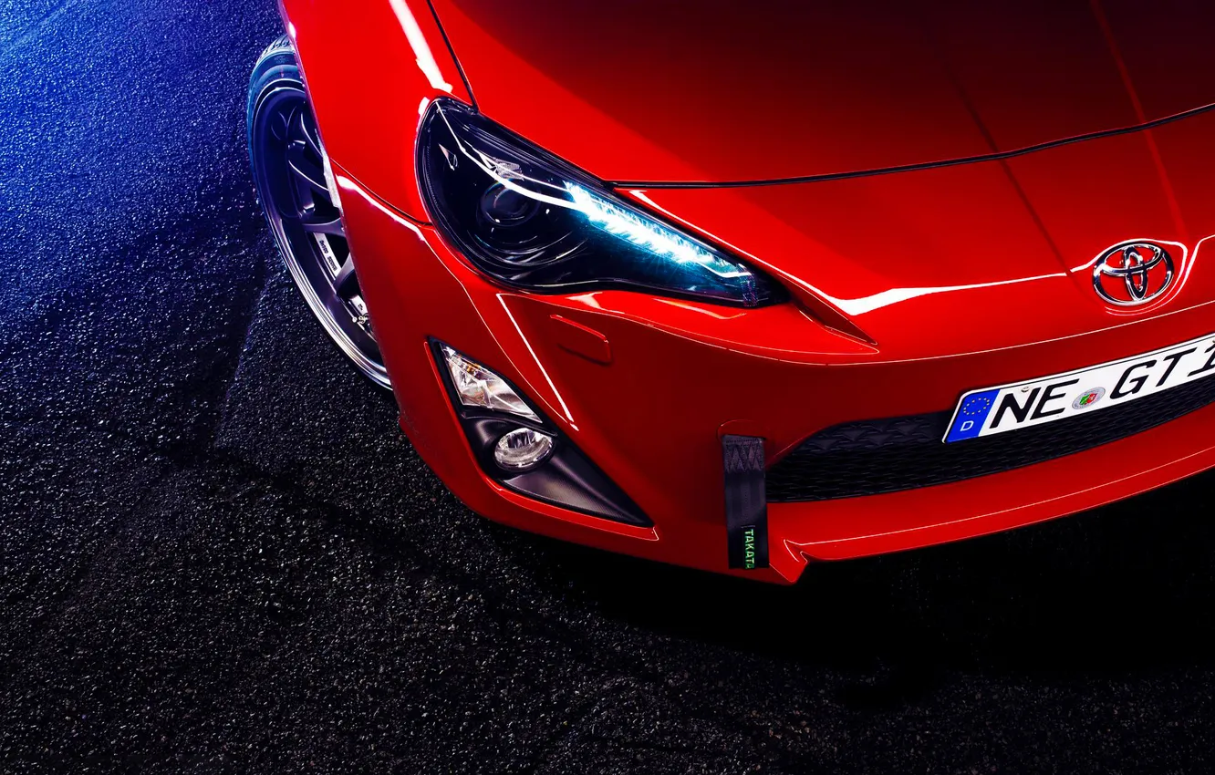 Photo wallpaper car, Toyota, orange, Sport, GT86, Wheels, hood, Bumper